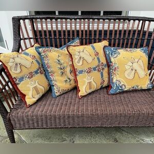 Set of Four Vintage French Tapestry Decorative Pillow Covers